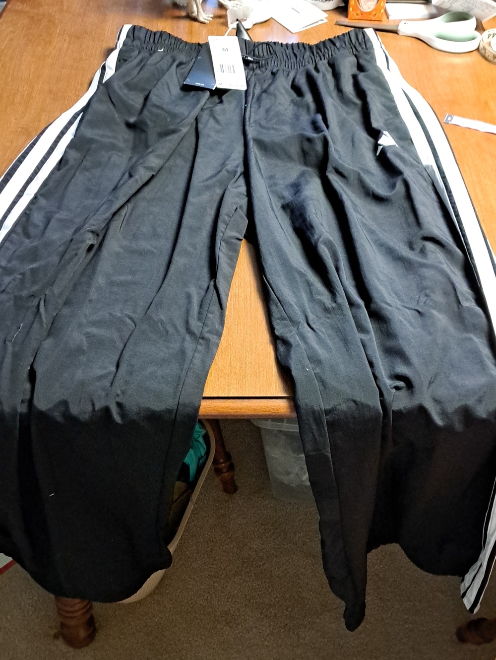 Adidas Black Track Pants with White Side Stripes Inseam 28 Waist 16(unstreched)